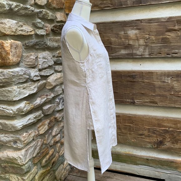 Chico's Washable linen Side Slit Tunic Top Shirt Natural tan Sz 0 (4) Small - Picture 6 of 13